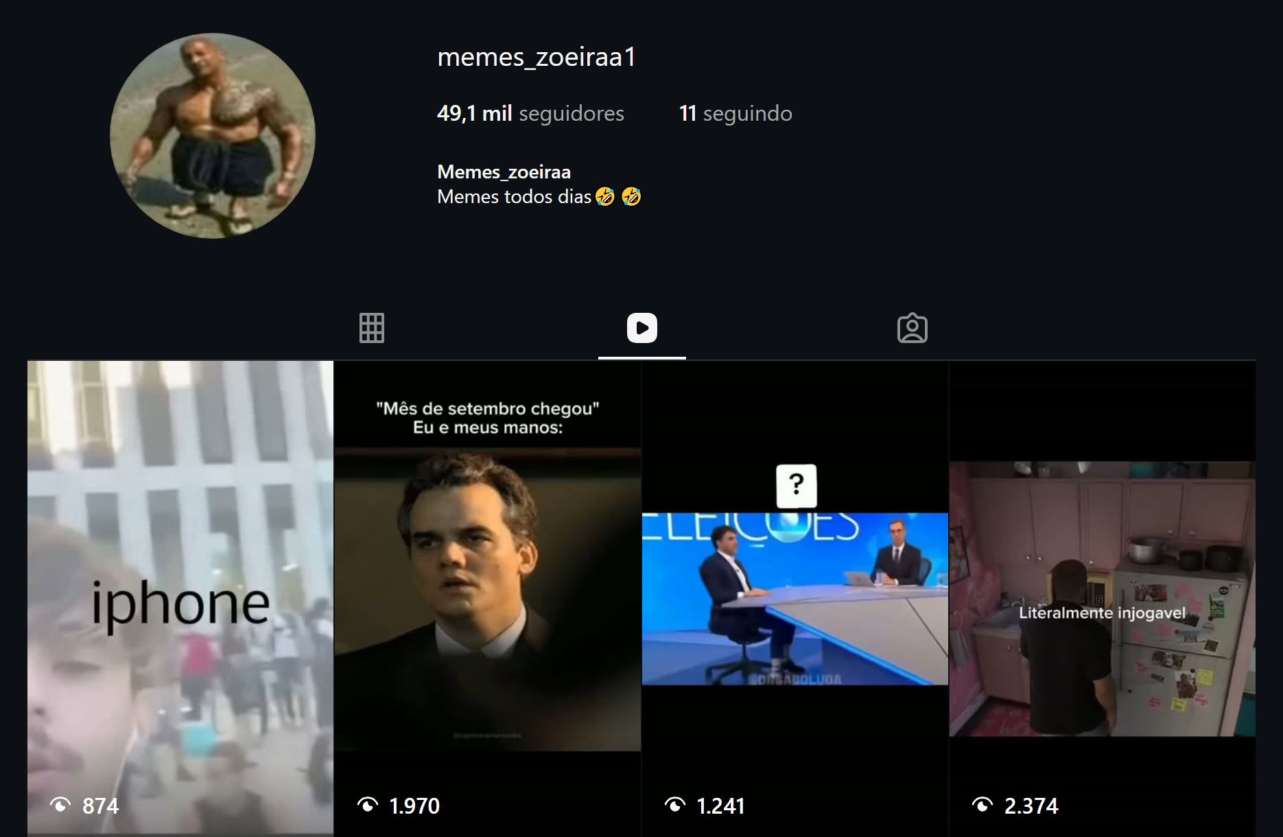 Perfil Instagram @memes_zoeiraa1 49,1 mil seguidores