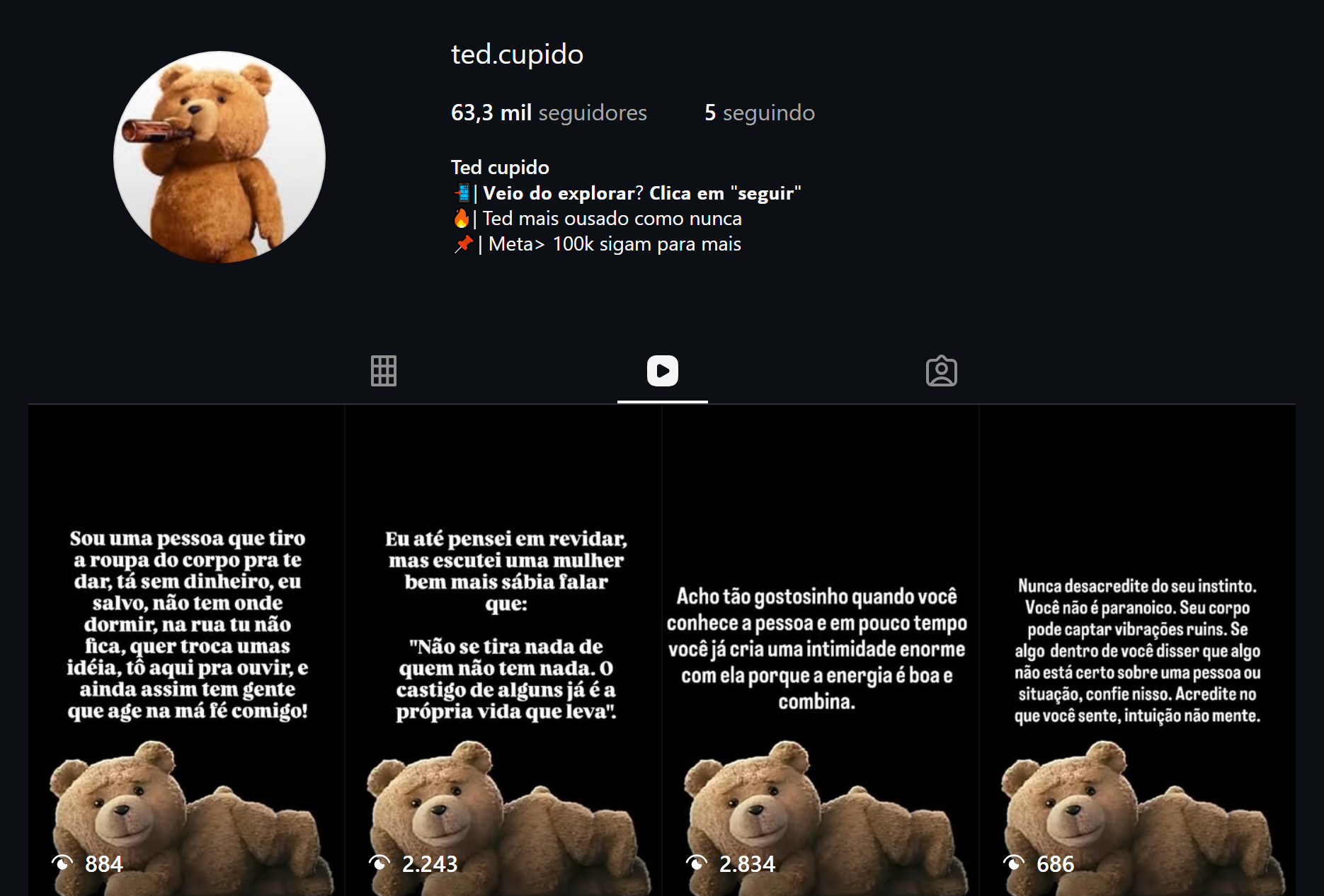 Perfil Instagram @ted.cupido 63,3 mil seguidores